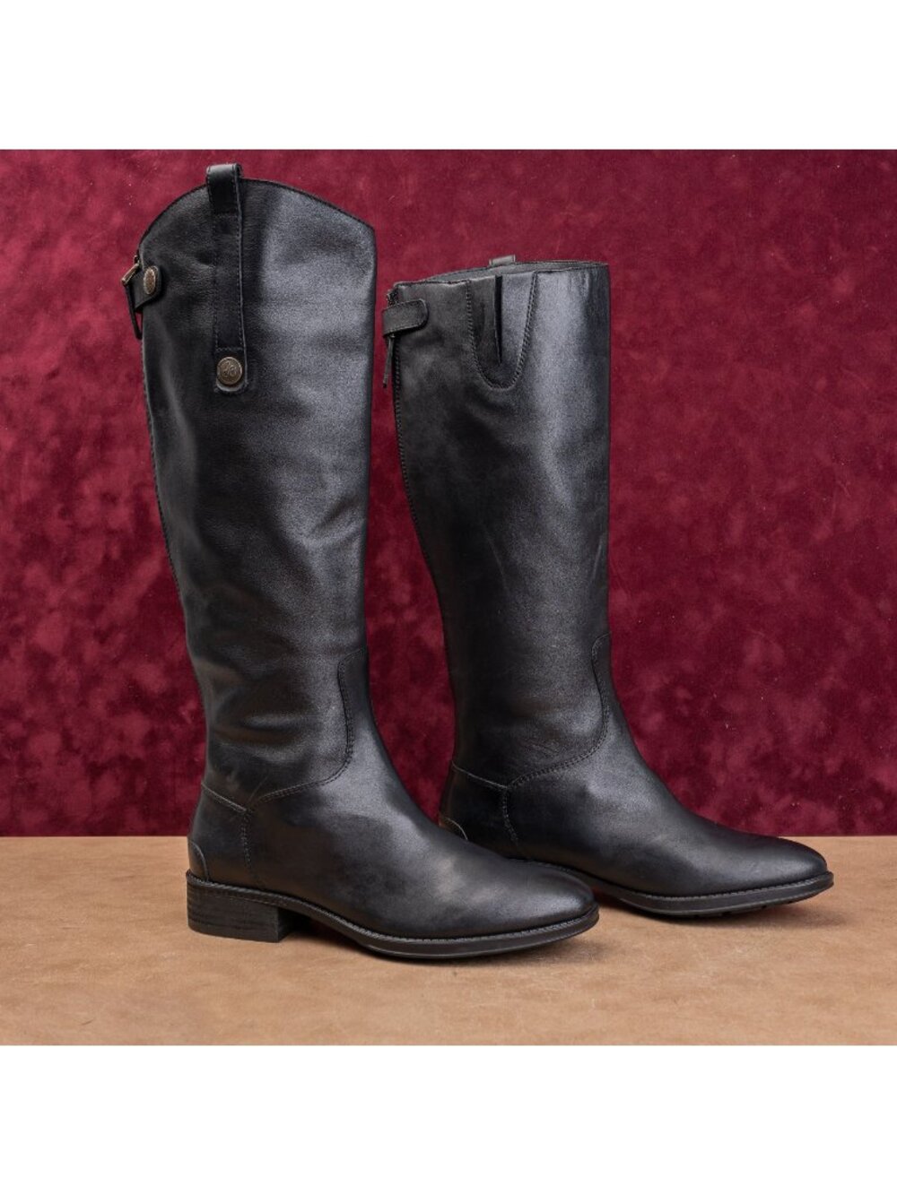 Sam Edelman Women Penny Riding Back Zip Equestrian Black Leather Boots sz 7.5
